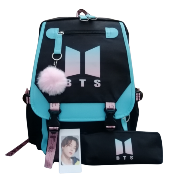 MOCHILA ESCOLAR BTS color celeste - Imagen 2